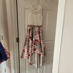 Rare Editions Cream and Pink Floral Hi Low Dress
